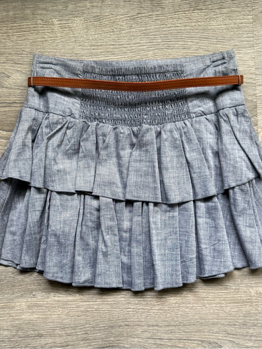 Wet Seal Women’s XS Light Blue Tiered Ruffle Skirt Brown Tasseled Belt NWOT - Picture 3 of 7